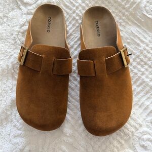 Torrid Brown Suede Buckle Clogs
